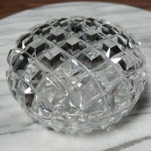 Crystal Cubed Lid Round Trinket Dish - Made in France w label